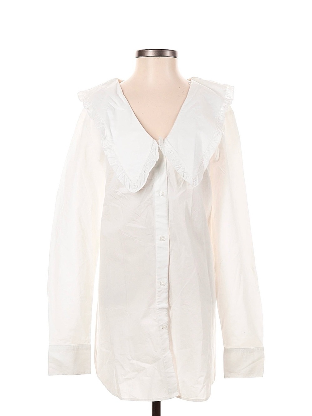 H&M White Ruffle Collar Button-Down Shirt